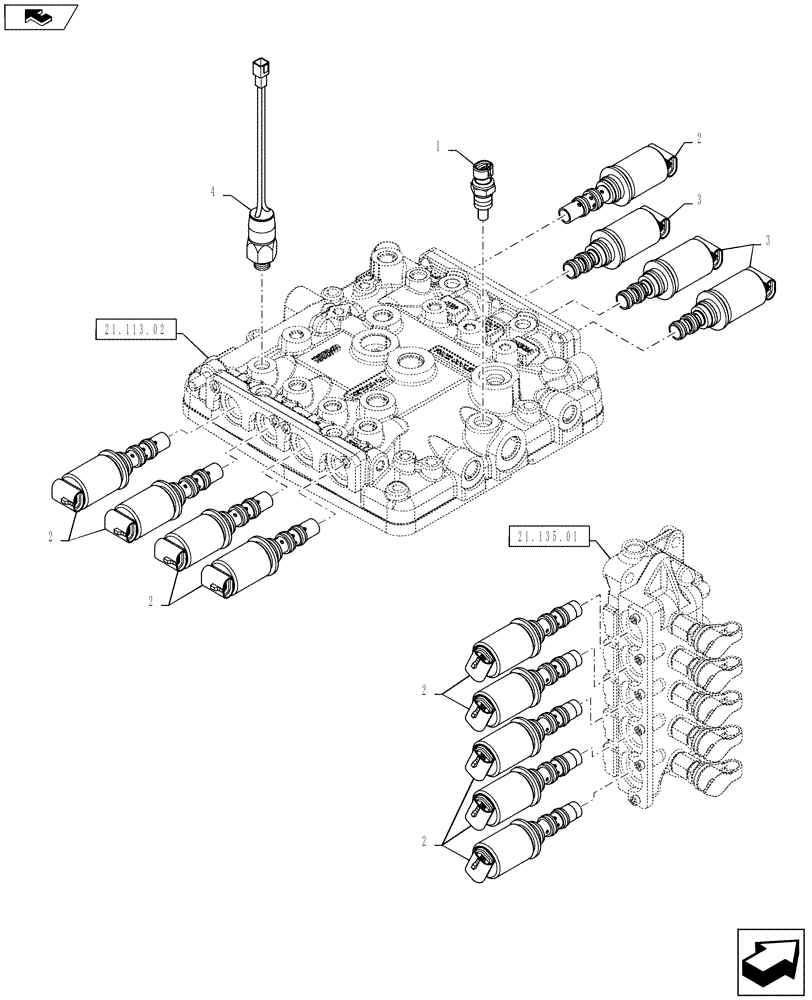 Схема запчастей Case IH PUMA 145 - (55.022.01) - VAR - 330285 - FULL POWER SHIFT TRANSMISSION - SOLENOID VALVES AND SENSORS (55) - ELECTRICAL SYSTEMS