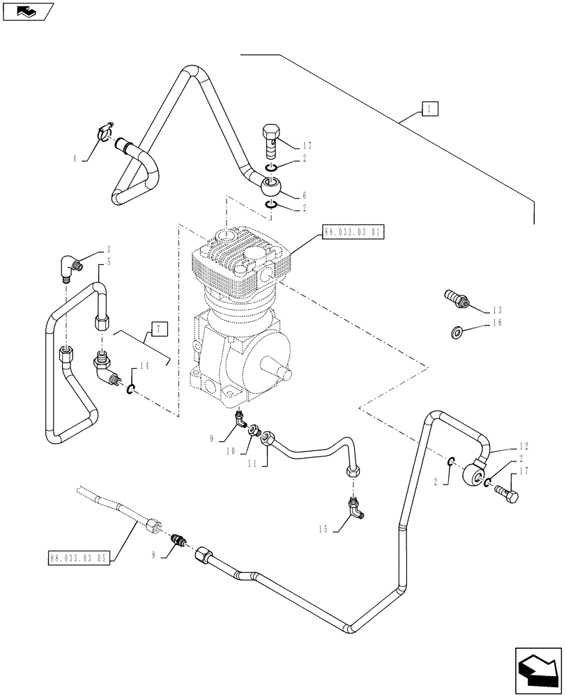 Схема запчастей Case IH PUMA 145 - (88.033.03[03]) - DIA KIT, PNEUMATIC TRAILER BRAKE ITALY - PIPES (88) - ACCESSORIES