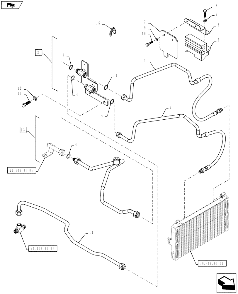 Схема запчастей Case IH PUMA 145 - (21.109.01) - SPS - TRANSMISSION OIL COOLER - PIPES (21) - TRANSMISSION