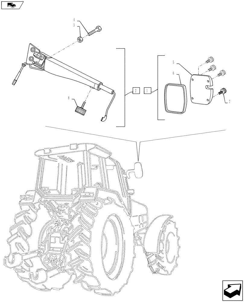 Схема запчастей Case IH PUMA 130 - (90.118.05[01]) - VAR - 330827, 331827, 743710 - TELESCOPIC, HEATED AND WITH REMOTE ADJUSTMENT REAR-VIEW MIRRORS - C9027 (90) - PLATFORM, CAB, BODYWORK AND DECALS