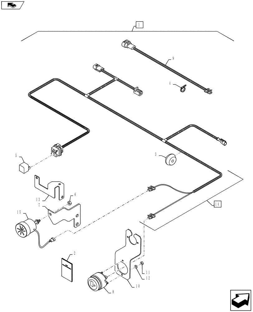 Схема запчастей Case IH PUMA 130 - (88.055.14[01]) - DIA KIT, REVERSE ALARM AND LIGHT - HARNESS AND RELATED PARTS - C7195 (88) - ACCESSORIES