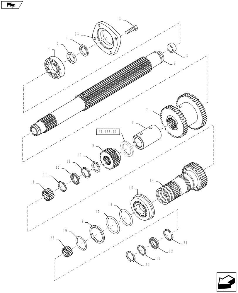 Схема запчастей Case IH PUMA 145 - (21.155.06) - VAR - 330285 - FPS - TOP DRIVING SHAFT AND GEARS (21) - TRANSMISSION