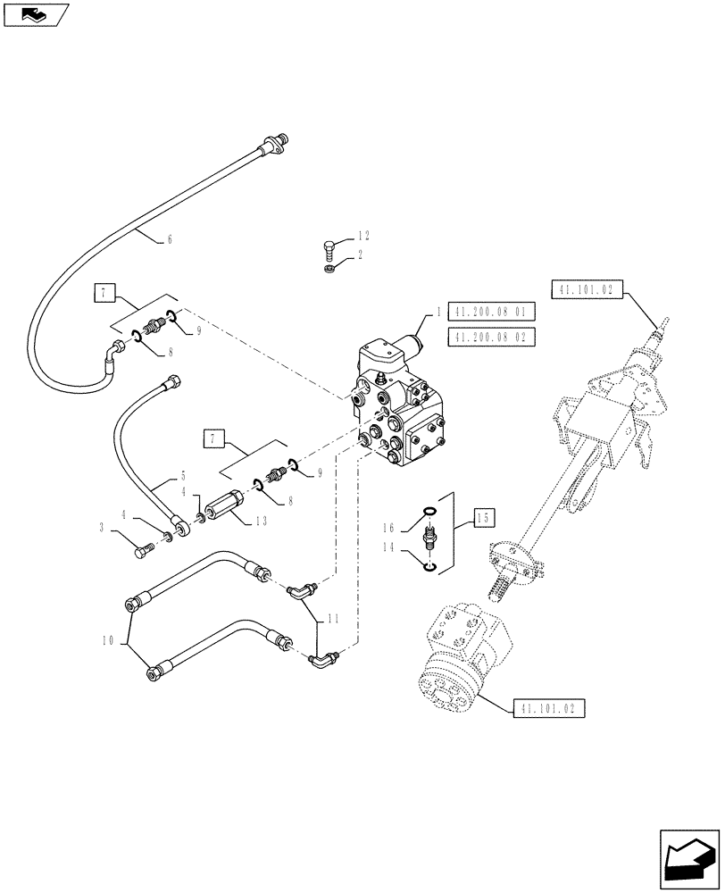 Схема запчастей Case IH PUMA 160 - (41.200.07) - VAR - 743723, 330631, 336631 - FAST STEERING - VALVE AND PIPES (41) - STEERING