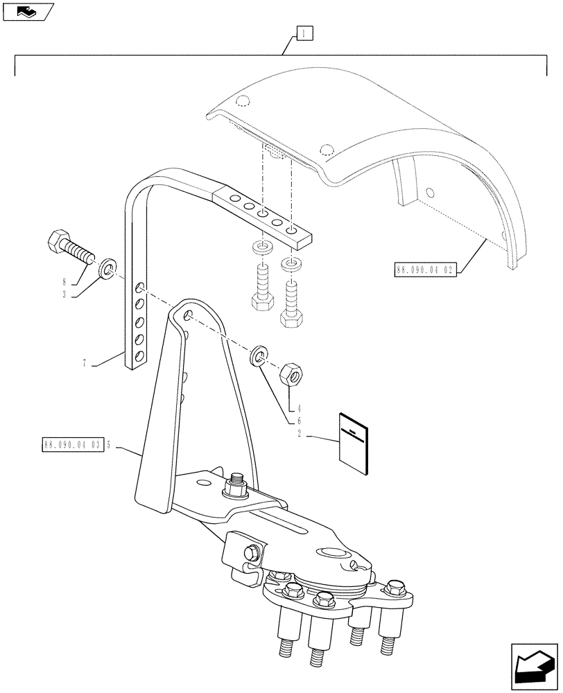 Схема запчастей Case IH PUMA 160 - (88.090.04[01]) - DIA KIT, DYNAMIC FRONT FENDERS (620MM) - SUPPORT (88) - ACCESSORIES