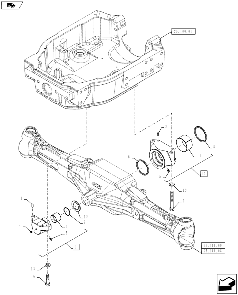 Схема запчастей Case IH PUMA 145 - (25.100.06) - VAR - 330408, 390408, 390409 - AXLE MOUNTING - STANDARD 4WD FRONT AXLE (25) - FRONT AXLE SYSTEM