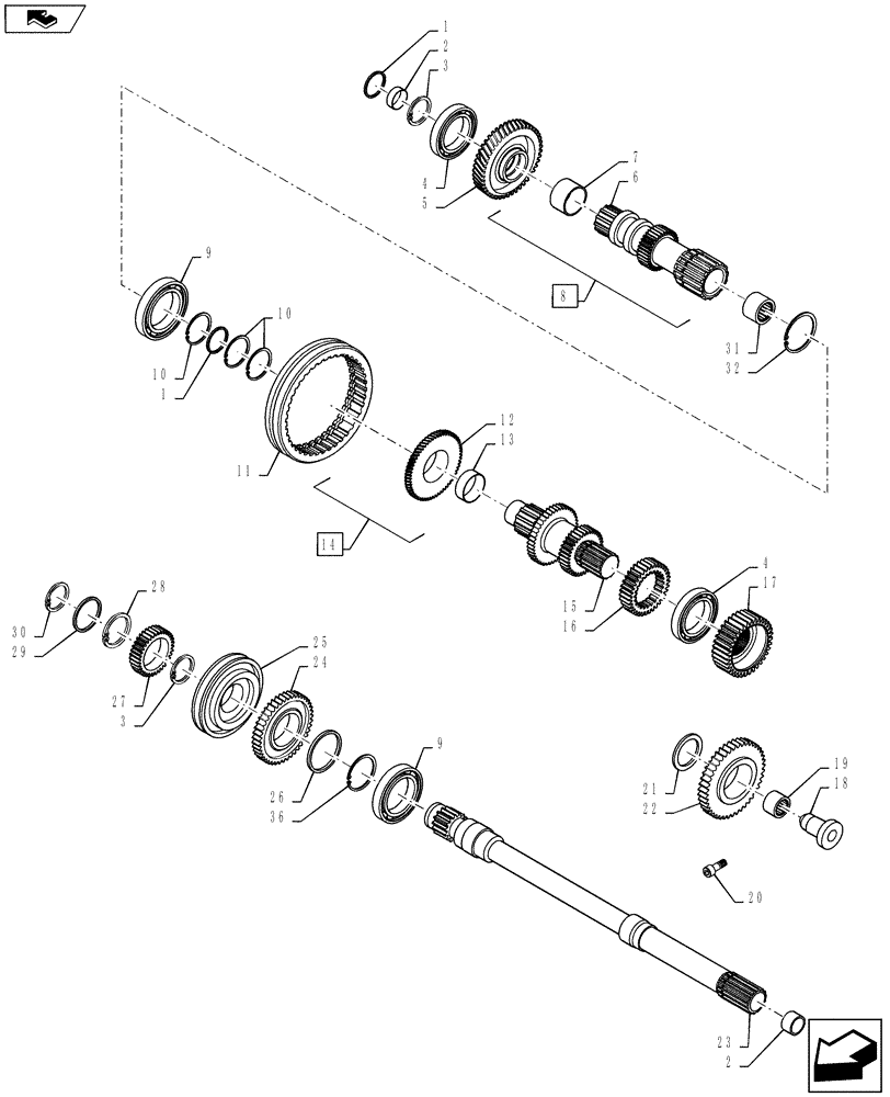 Схема запчастей Case IH FARMALL 55A - (21.140.02[02]) - TRANSMISSION GEARS AND SHAFTS (21) - TRANSMISSION