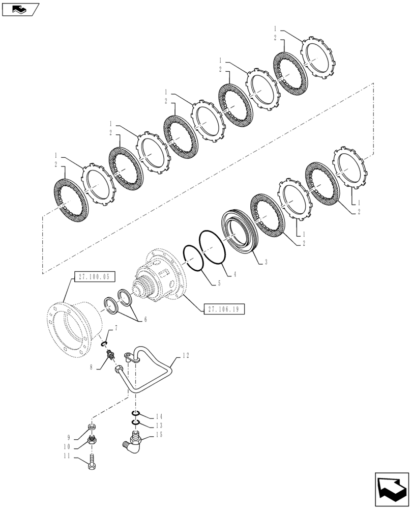 Схема запчастей Case IH PUMA 145 - (27.106.20) - HYDRAULIC DIFFERENTIAL LOCK - PISTON AND CLUTCH PLATES (27) - REAR AXLE SYSTEM