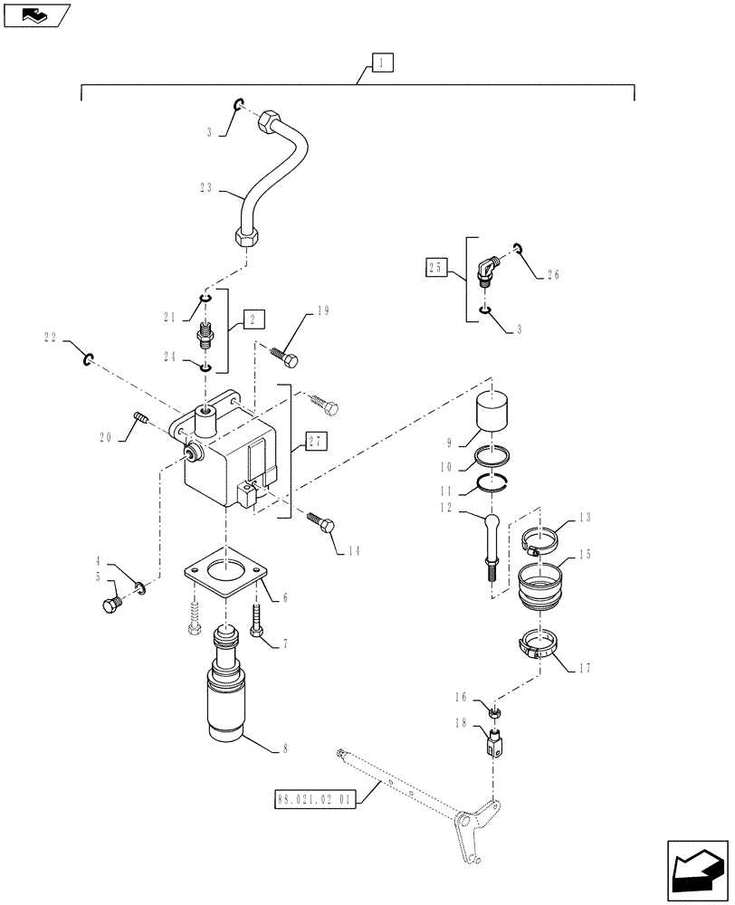 Схема запчастей Case IH PUMA 130 - (88.021.02[03]) - DIA KIT, CREEPER SPEED FOR 18X6 FULL POWER SHIFT - VALVE AND PIPES (88) - ACCESSORIES