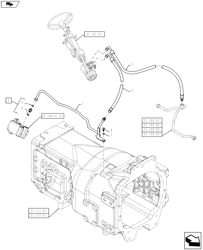 Схема запчастей Case IH PUMA 130 - (41.200.06) - POWER STEERING DELIVERY AND RETURN PIPES (41) - STEERING