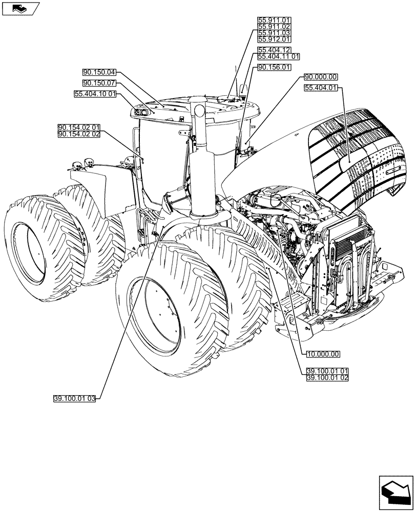 Схема запчастей Case IH STEIGER 450 - (00.000.02) - PICTORIAL INDEX - FRAME - WHEELED-FRONT (00) - GENERAL & PICTORIAL INDEX