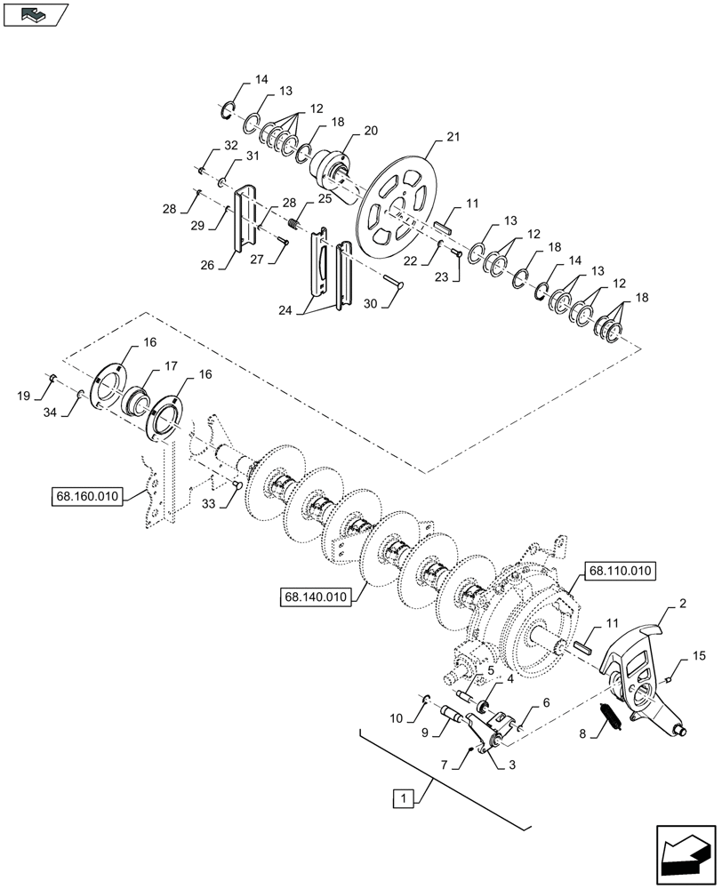 Схема запчастей Case IH LB434S XL - (68.110.020) - KNOTTERBRAKE AND TRIP MECHANISM (68) - TYING/WRAPPING