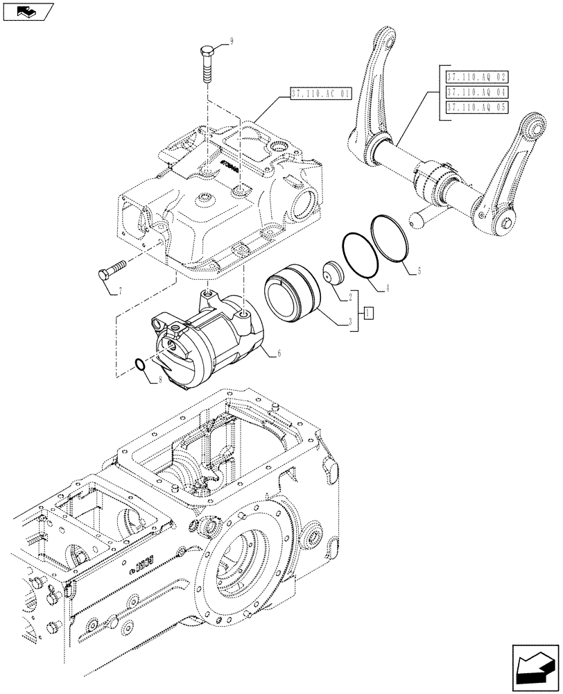 Схема запчастей Case IH FARMALL 105U - (37.110.AQ[01]) - STD + VAR - 390832, 743597 - REMOTE CONTROL VALVE, CYLINDER (37) - HITCHES, DRAWBARS & IMPLEMENT COUPLINGS