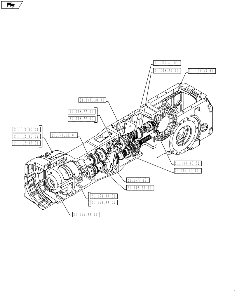 Схема запчастей Case IH FARMALL 105U - (21.000.00[01]) - SECTION INDEX - TRANSMISSION (21) - TRANSMISSION