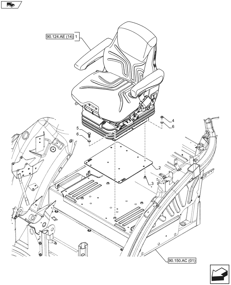 Схема запчастей Case IH FARMALL 105U - (90.124.AE[13]) - VAR - 333962 - DRIVER SEAT - SEAT, AIR SUSPENSION, PREMIUM, W/ ELECTROHYDRAULIC REMOTES (90) - PLATFORM, CAB, BODYWORK AND DECALS