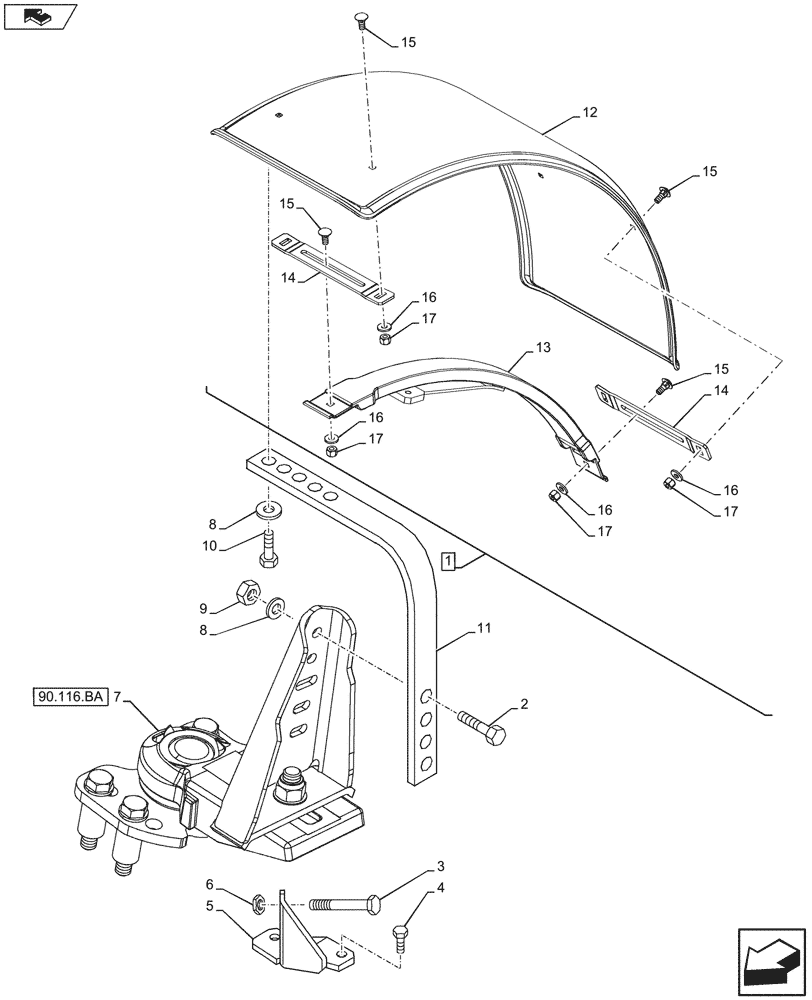 Схема запчастей Case IH FARMALL 115U - (90.116.AC[04]) - VAR - 331486 - DYNAMIC FRONT FENDER (400MM) (90) - PLATFORM, CAB, BODYWORK AND DECALS