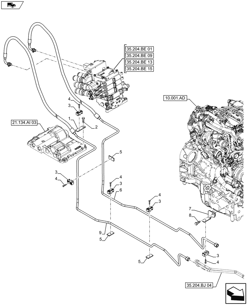 Схема запчастей Case IH FARMALL 105U - (35.204.BJ[03]) - VAR - 330625 - REMOTE CONTROL VALVE, COUPLING, FRONT, PIPE - END YR 04-APR-2013 (35) - HYDRAULIC SYSTEMS