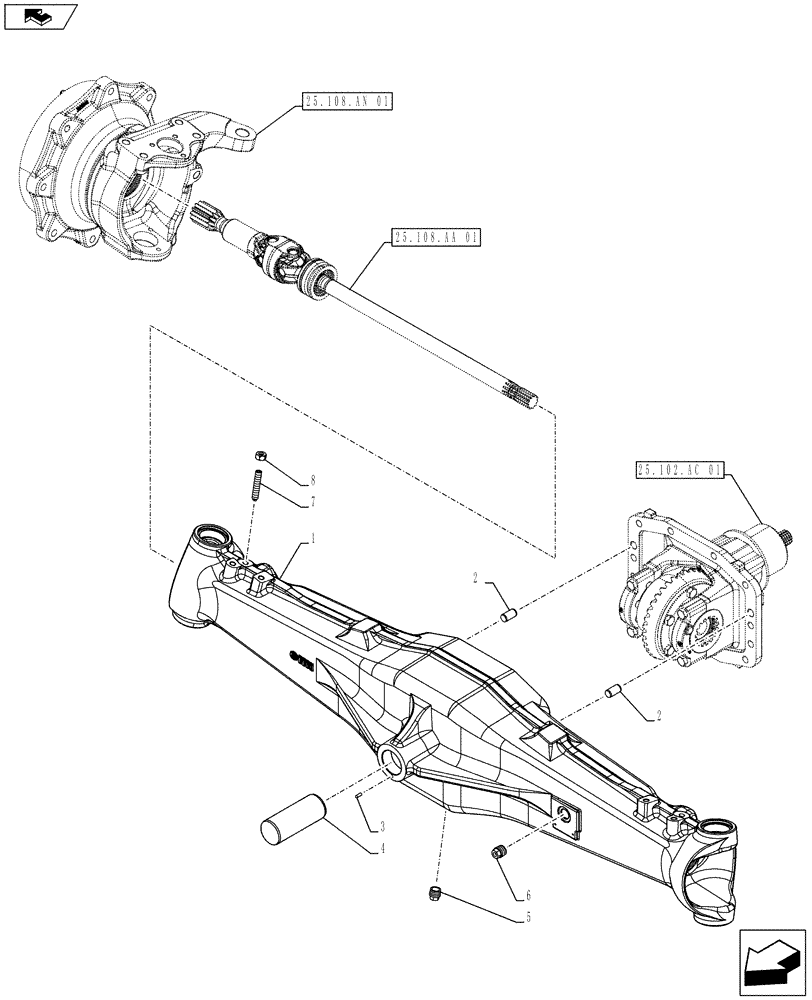 Схема запчастей Case IH FARMALL 115U - (25.100.AD[01]) - STD + VAR - 390399 - 4WD FRONT AXLE, HOUSING, W/ LIMITED SLIP DIFFERENTIAL (25) - FRONT AXLE SYSTEM