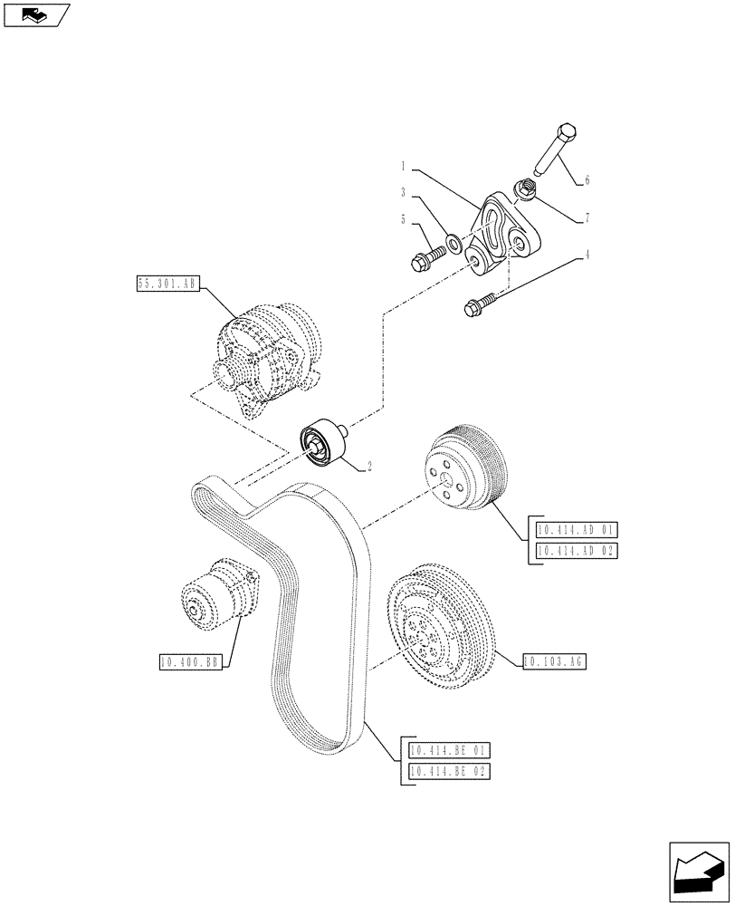 Схема запчастей Case IH F4CE9484C J600 - (10.414.AE) - TENSIONER, COMPRESSOR, AIR CONDITIONING (10) - ENGINE