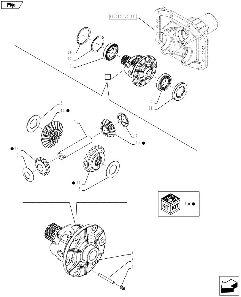 Схема запчастей Case IH FARMALL 105U - (25.102.AD) - VAR - 330308, 330415 - DIFFERENTIAL ASSY, W/ HYDRAULIC DIFFERENTIAL LOCK, ISO (25) - FRONT AXLE SYSTEM