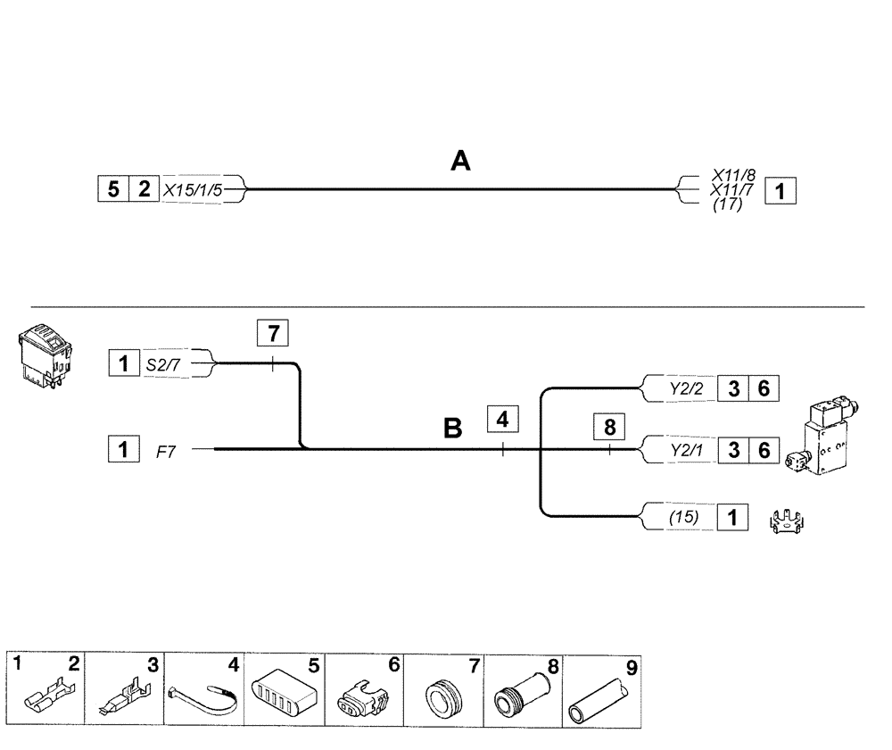 Схема запчастей Case IH C55 - (04-08[01]) - CABLE HARNESS AND CONNECTIONS - CONTROL VALVE (04) - ELECTRICAL SYSTEMS