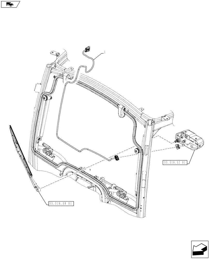 Схема запчастей Case IH FARMALL 105U - (55.518.AL) - VAR - 339606 - WINDSHIELD WIPER, HARNESS, CAB, W/ OPENABLE WINDSHIELD, ISO (55) - ELECTRICAL SYSTEMS