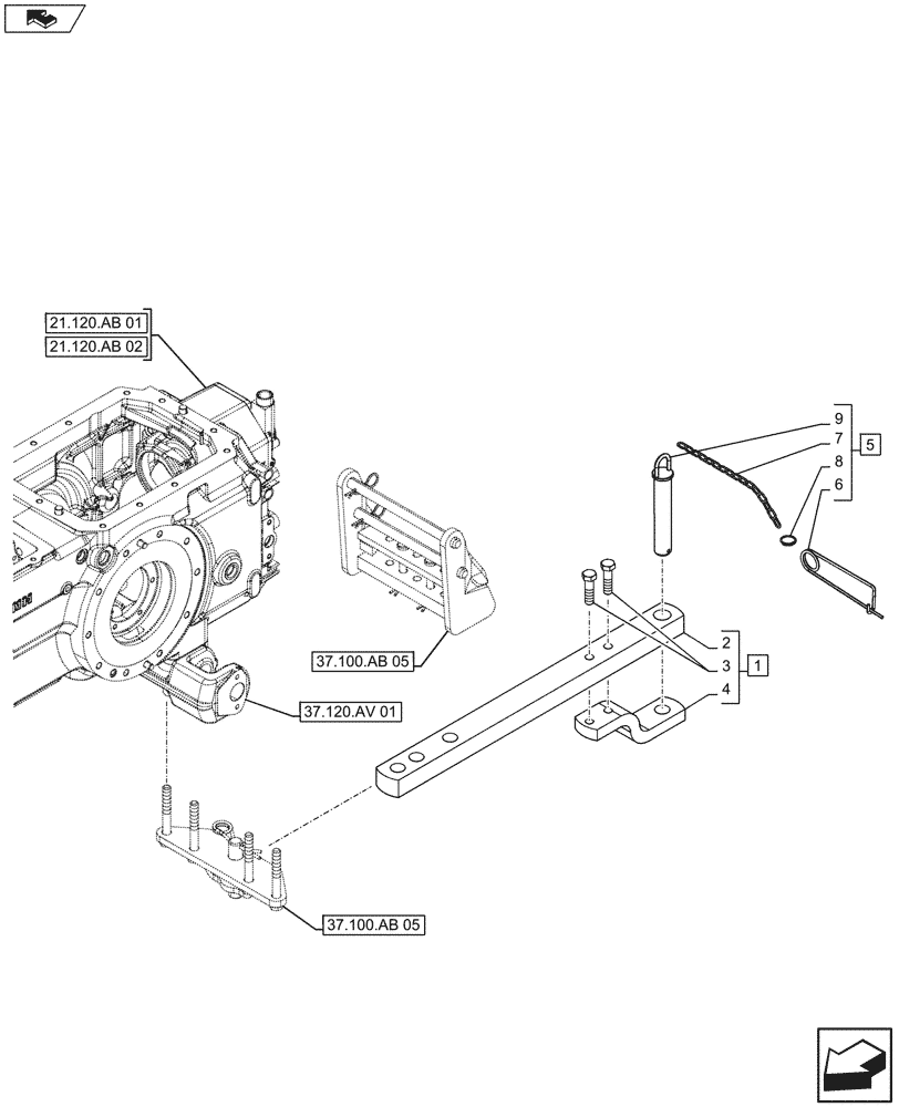 Схема запчастей Case IH FARMALL 115U - (37.100.AA[05]) - VAR - 330912, 332918, 333918 - DRAWBAR AND HITCH, DRAWBAR, ISO (33MM HOLE/GERMANY) (37) - HITCHES, DRAWBARS & IMPLEMENT COUPLINGS