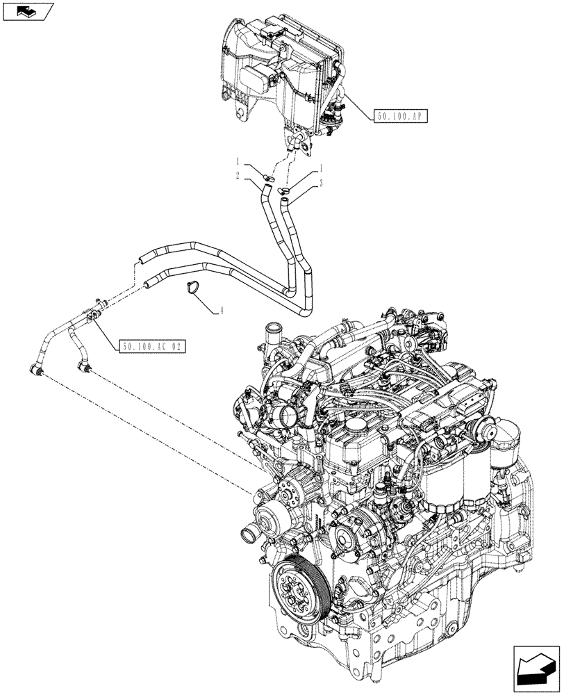 Схема запчастей Case IH FARMALL 115U - (50.100.AC[01]) - STD + VAR - 330641, 331641, 390641 - HEATING SYSTEM, HYDR LINES (50) - CAB CLIMATE CONTROL