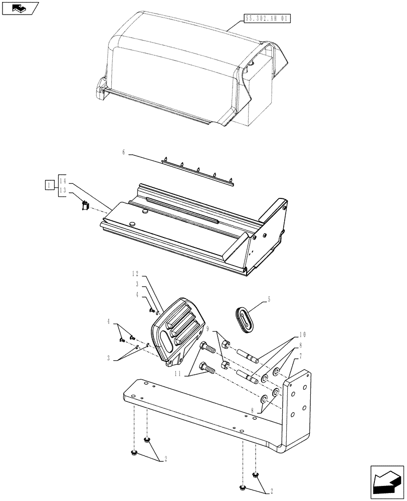 Схема запчастей Case IH FARMALL 105U - (55.302.AK) - STD + VAR - 391741 - BATTERY TRAY (55) - ELECTRICAL SYSTEMS