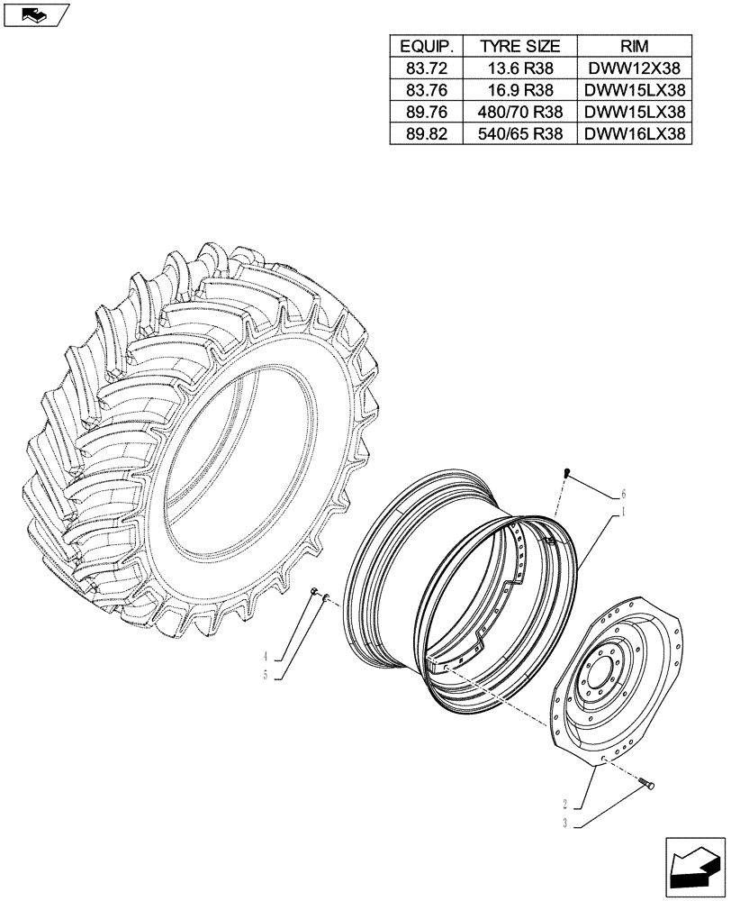 Схема запчастей Case IH FARMALL 105U - (44.520.AB[02A]) - WHEEL - REAR - BEGIN S/N ZCJR23173 (44) - WHEELS