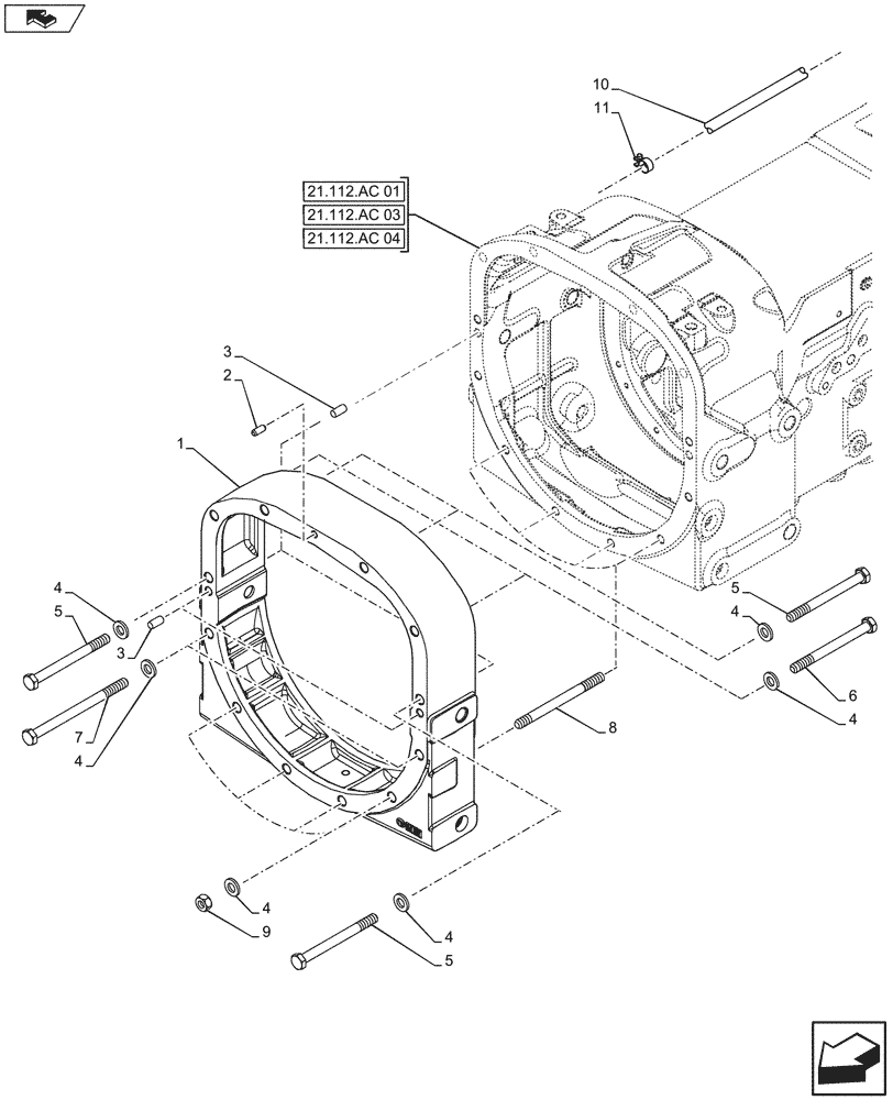 Схема запчастей Case IH FARMALL 105U - (21.112.AD) - STD + VAR - 332279, 332299, 390181- TRANSMISSION HOUSING, SPACER (21) - TRANSMISSION