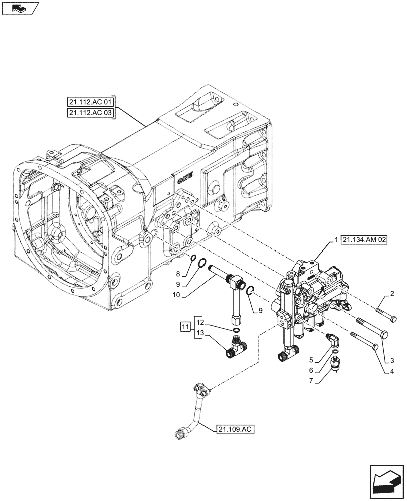 Схема запчастей Case IH FARMALL 105U - (21.134.AM[01]) - STD + VAR - 332299, 390181 - TRANSMISSION CONTROL VALVE (21) - TRANSMISSION