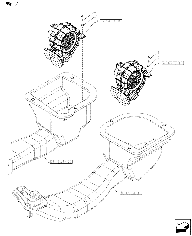 Схема запчастей Case IH FARMALL 105U - (55.050.AS[01]) - STD + VAR - 330641, 331641, 390641 - HEATING SYSTEM, BLOWER (55) - ELECTRICAL SYSTEMS