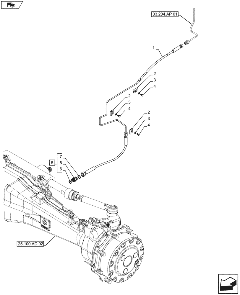 Схема запчастей Case IH FARMALL 105U - (33.204.AP[02]) - VAR - 330415 - FRONT AXLE, BRAKE LINES, ISO (33) - BRAKES & CONTROLS