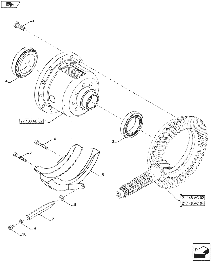 Схема запчастей Case IH FARMALL 115U - (27.106.AB[01]) - STD + VAR - 743931, 743932 - DIFFERENTIAL GEAR, PLANETARY HUB (27) - REAR AXLE SYSTEM