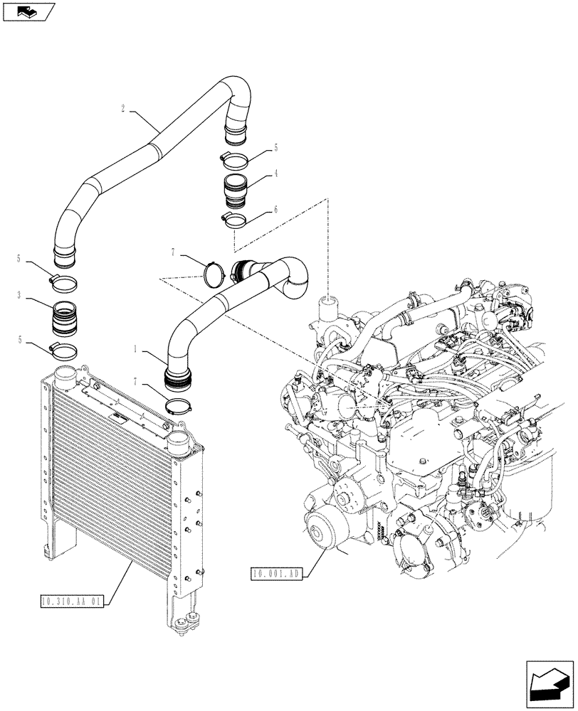 Схема запчастей Case IH FARMALL 115U - (10.310.AB[01]) - STD + VAR - 390174 - INTERCOOLER LINE (10) - ENGINE