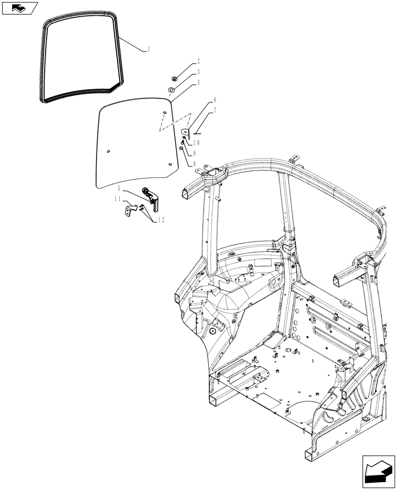 Схема запчастей Case IH FARMALL 115U - (90.156.AZ[02]) - STD + VAR - 330642, 390642 - WINDOW, RIGHT SIDE - END YR 10-MAR-2013 (90) - PLATFORM, CAB, BODYWORK AND DECALS