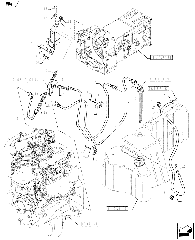 Схема запчастей Case IH FARMALL 105U - (10.216.BA[02]) - VAR - 330133 - FUEL LINES, ISO (10) - ENGINE