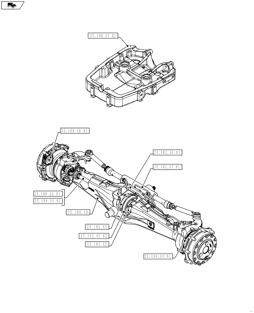Схема запчастей Case IH FARMALL 115U - (25.000.00) - SECTION INDEX - FRONT MECHANICAL DRIVE (25) - FRONT AXLE SYSTEM
