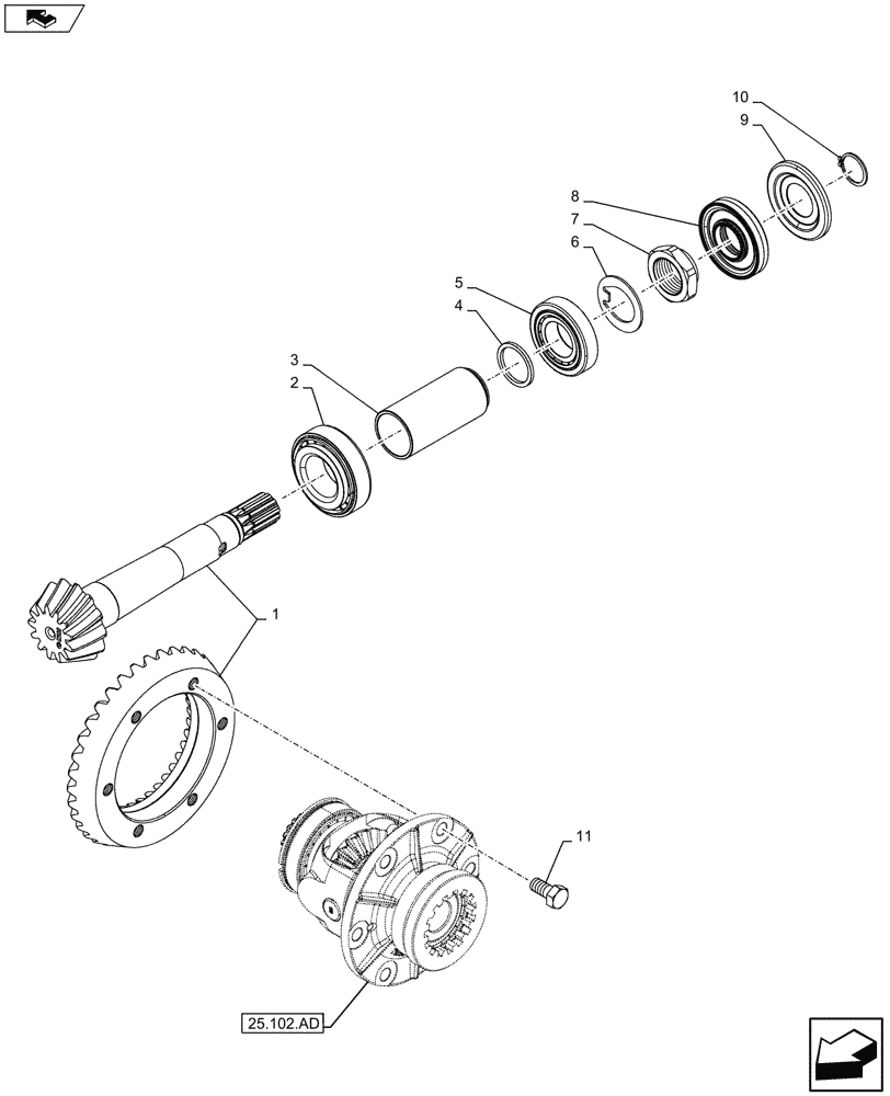 Схема запчастей Case IH FARMALL 115U - (25.102.AC[04]) - VAR - 330308, 330415 - 4WD FRONT AXLE, BEVEL GEAR, W/ HYDRAULIC DIFFERENTIAL LOCK, ISO (25) - FRONT AXLE SYSTEM