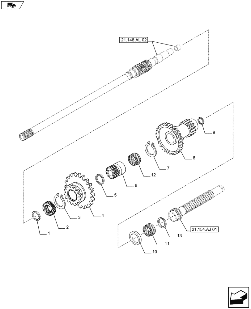 Схема запчастей Case IH FARMALL 115U - (21.148.AQ[02]) - VAR - 332299 - TRANSMISSION (20X20), GEAR, SHIM (1ST/2ND) (21) - TRANSMISSION