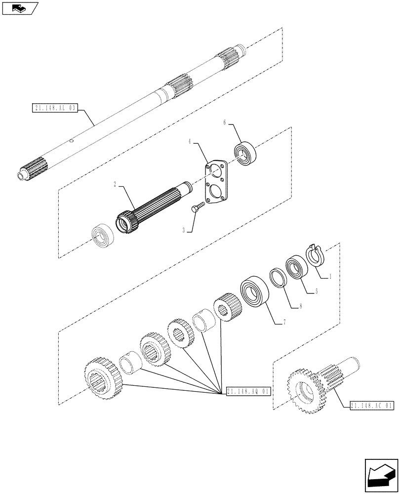 Схема запчастей Case IH FARMALL 105U - (21.154.AJ[03]) - VAR - 332279 - TRANSMISSION (24X24), SHAFT (21) - TRANSMISSION