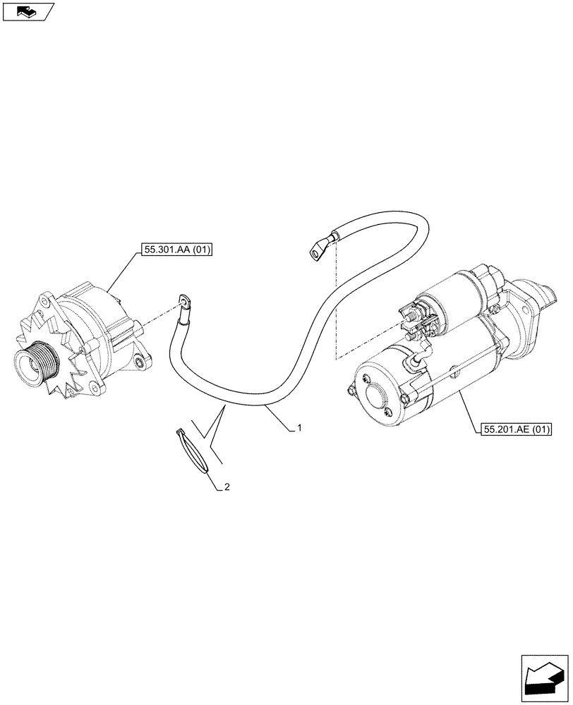 Схема запчастей Case IH FARMALL 115U - (55.201.AU[01]) - STD + VAR - 390174 - HARNESS - ALTERNATOR - STARTER MOTOR (55) - ELECTRICAL SYSTEMS