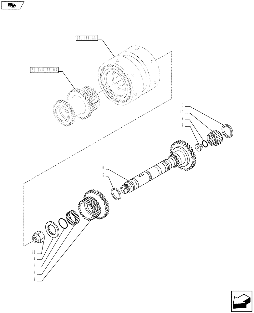 Схема запчастей Case IH FARMALL 115U - (21.148.AL[04]) - VAR - 332279 - TRANSMISSION (24X24), DRIVEN SHAFT (1ST/2ND) (21) - TRANSMISSION