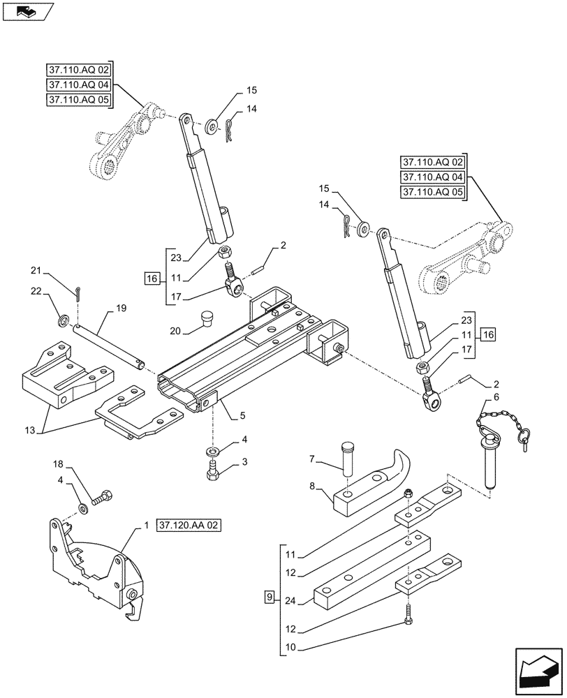 Схема запчастей Case IH FARMALL 115U - (37.120.AA[01]) - VAR - 330935 - AUTOMATIC HITCH, TOWING EQUIPMENT, ISO - END YR 10-OCT-2013 (37) - HITCHES, DRAWBARS & IMPLEMENT COUPLINGS