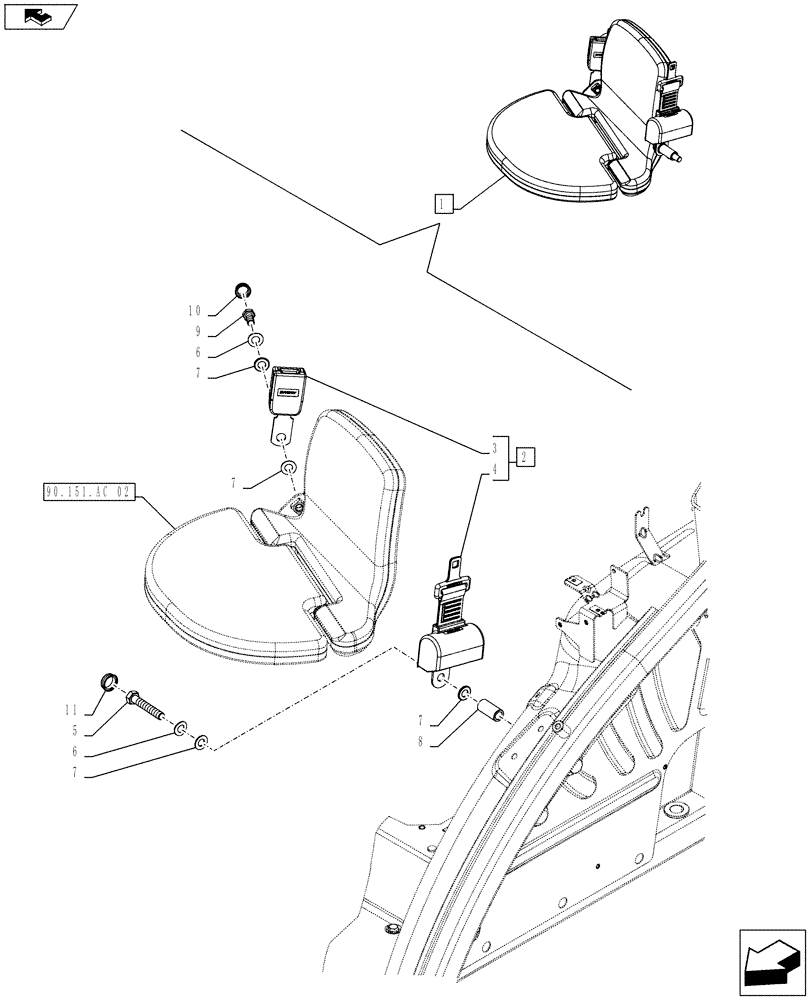 Схема запчастей Case IH FARMALL 115U - (90.151.AD[02]) - VAR - 332865 - PASSENGER SEAT - SEAT BELT (90) - PLATFORM, CAB, BODYWORK AND DECALS
