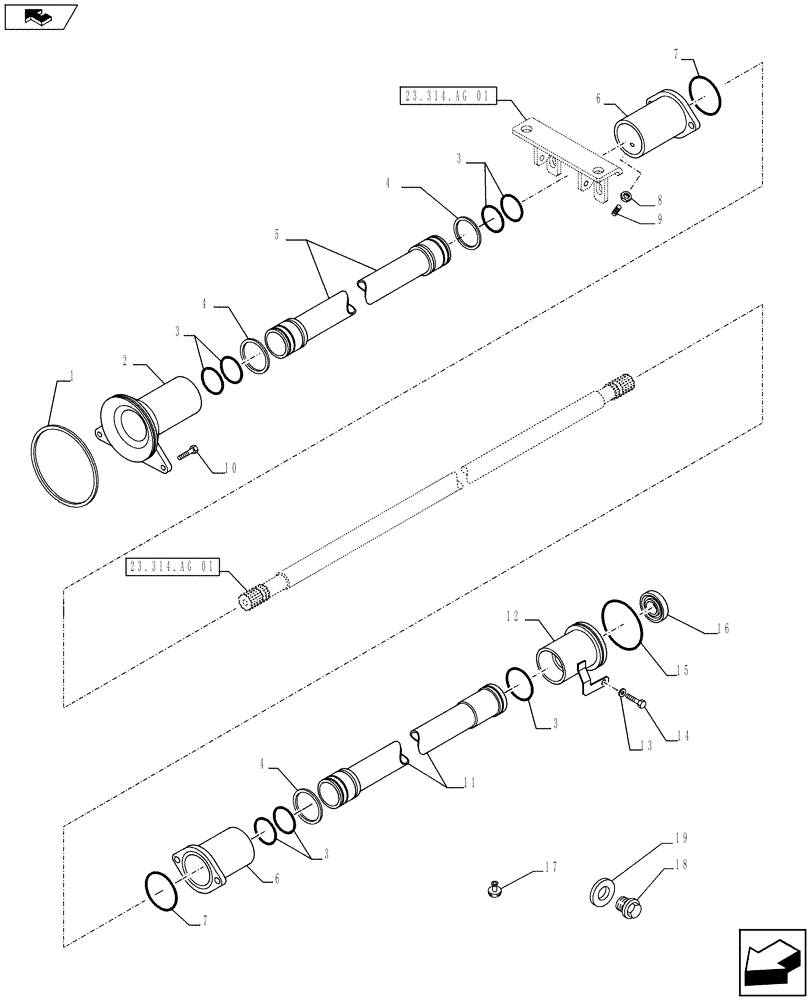 Схема запчастей Case IH FARMALL 115U - (23.314.AG[02]) - VAR - 330448 - DRIVE SHAFT (W/ WATERPROOF TRANSMISSION), ISO (23) - FOUR WHEEL DRIVE SYSTEM