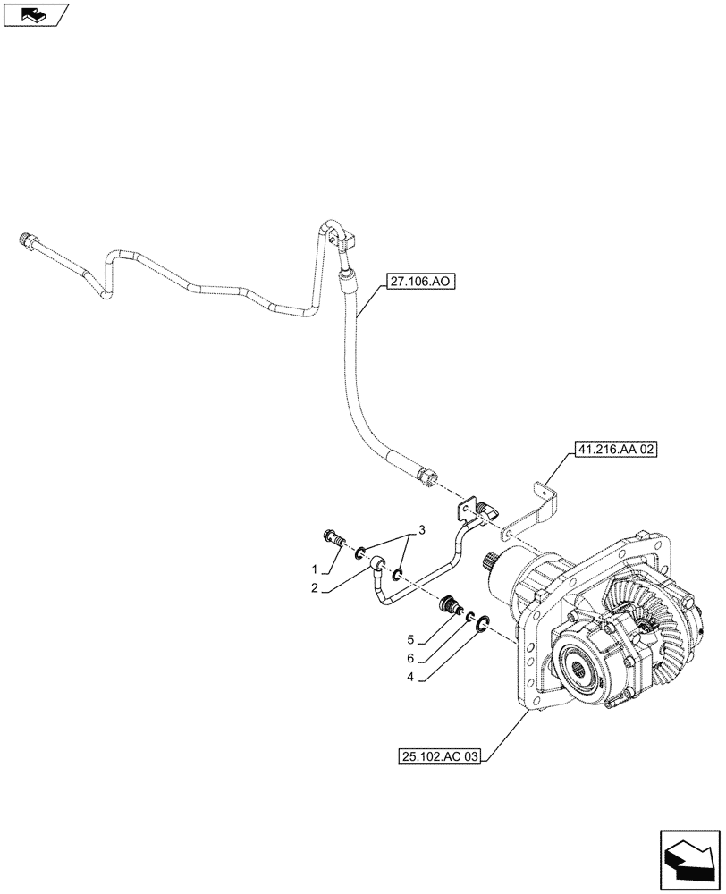 Схема запчастей Case IH FARMALL 115U - (25.102.AT) - VAR - 330308, 330415 - DIFFERENTIAL LOCK, PIPE, W/ HYDRAULIC DIFFERENTIAL LOCK, ISO (25) - FRONT AXLE SYSTEM