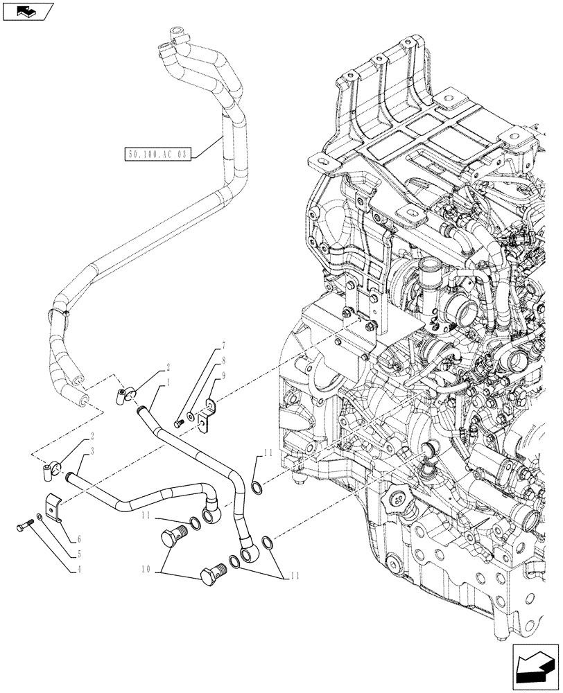 Схема запчастей Case IH FARMALL 115U - (50.100.AC[04]) - STD + VAR - 330641, 331641, 390641 - HEATING SYSTEM, HYDR LINES (50) - CAB CLIMATE CONTROL