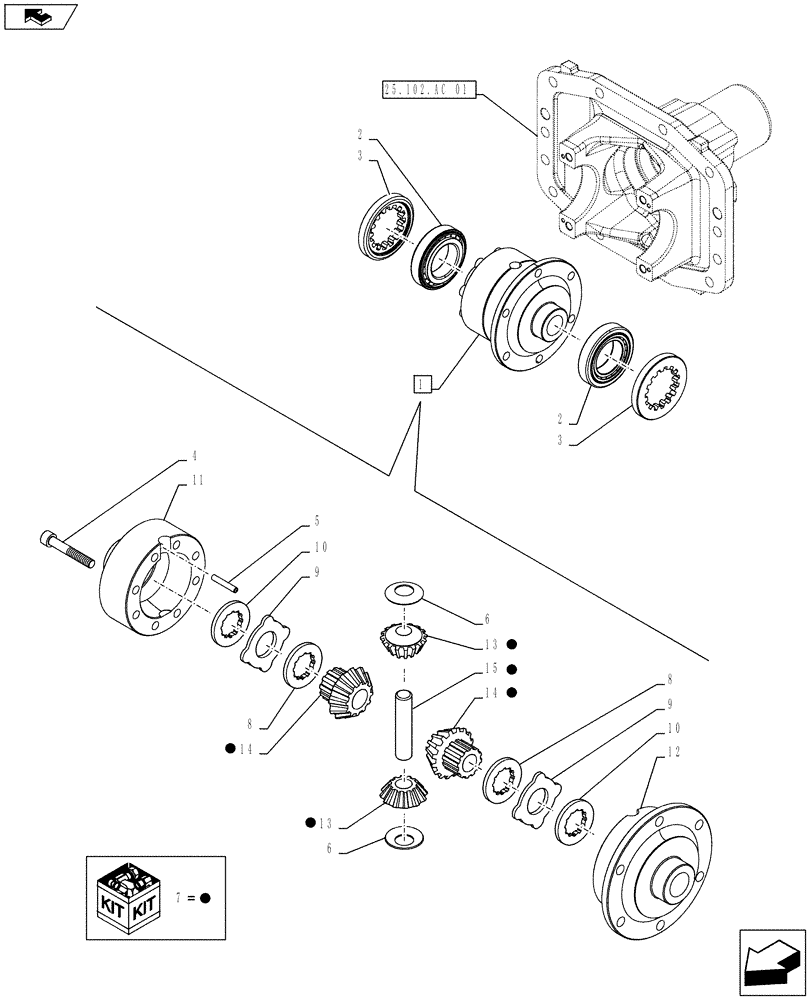 Схема запчастей Case IH FARMALL 105U - (25.102.AE) - STD + VAR - 390399 - DIFFERENTIAL ASSY, W/ LIMITED SLIP DIFFERENTIAL (25) - FRONT AXLE SYSTEM