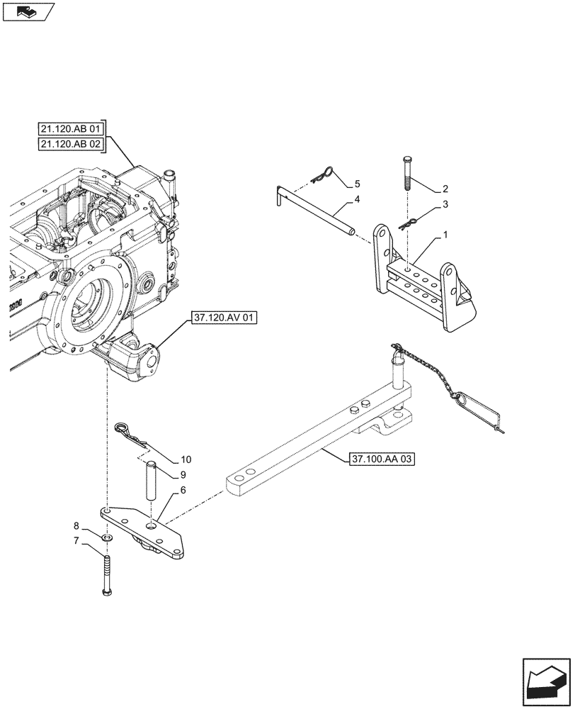 Схема запчастей Case IH FARMALL 105U - (37.100.AB[03]) - VAR - 331918, 333918 - DRAWBAR AND HITCH, DRAWBAR, SUPPORT, ISO (29MM HOLE/ITALY) (37) - HITCHES, DRAWBARS & IMPLEMENT COUPLINGS